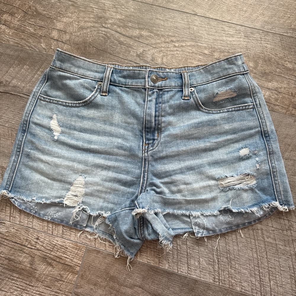 Aerie Blue Distressed Jean Shorts with Frayed Hem